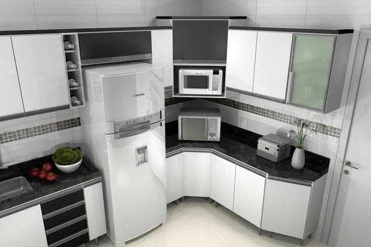 Проекты угловой кухни с холодильником фото Pin by Micheline Pineau on Cuisine Modern kitchen appliances, Kitchen tiles desi