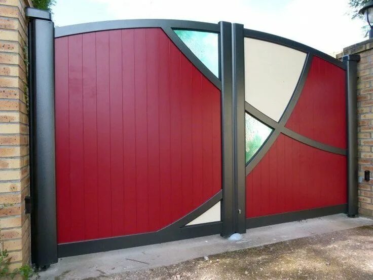 Проекты ворот фото portail de jardin moderne en rouge en aluminium Front gate design, Iron gate des