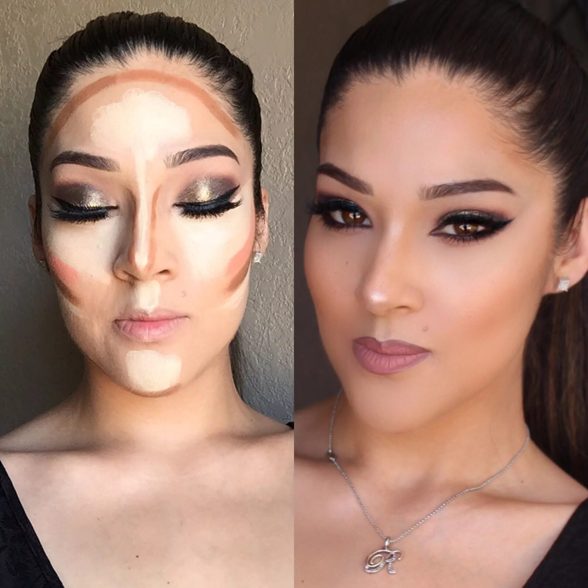 Профессиональный макияж в домашних условиях фото Contour using the Anastasia Beverlyhills cream contour kit in medium. No powder 