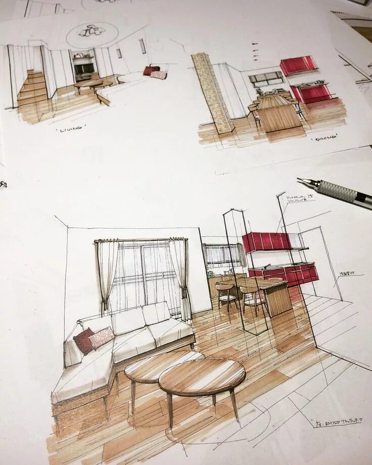 Профиль дизайнера интерьера Interior design, interior sketching, markers, watercolor, house, building, plan,