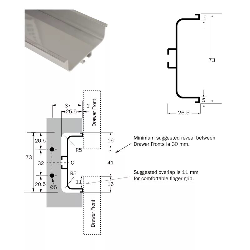 Профиль гола установка схема Laguna Gola Profile C-Shape, for Between Drawers