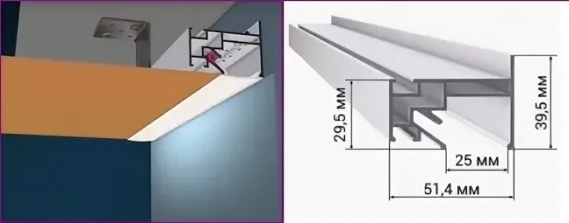 Профиль люмфер для натяжных потолков фото Профиль встраиваемый SWG LumFer PP-01 Парящий потолок 2м*51.4*39.5мм