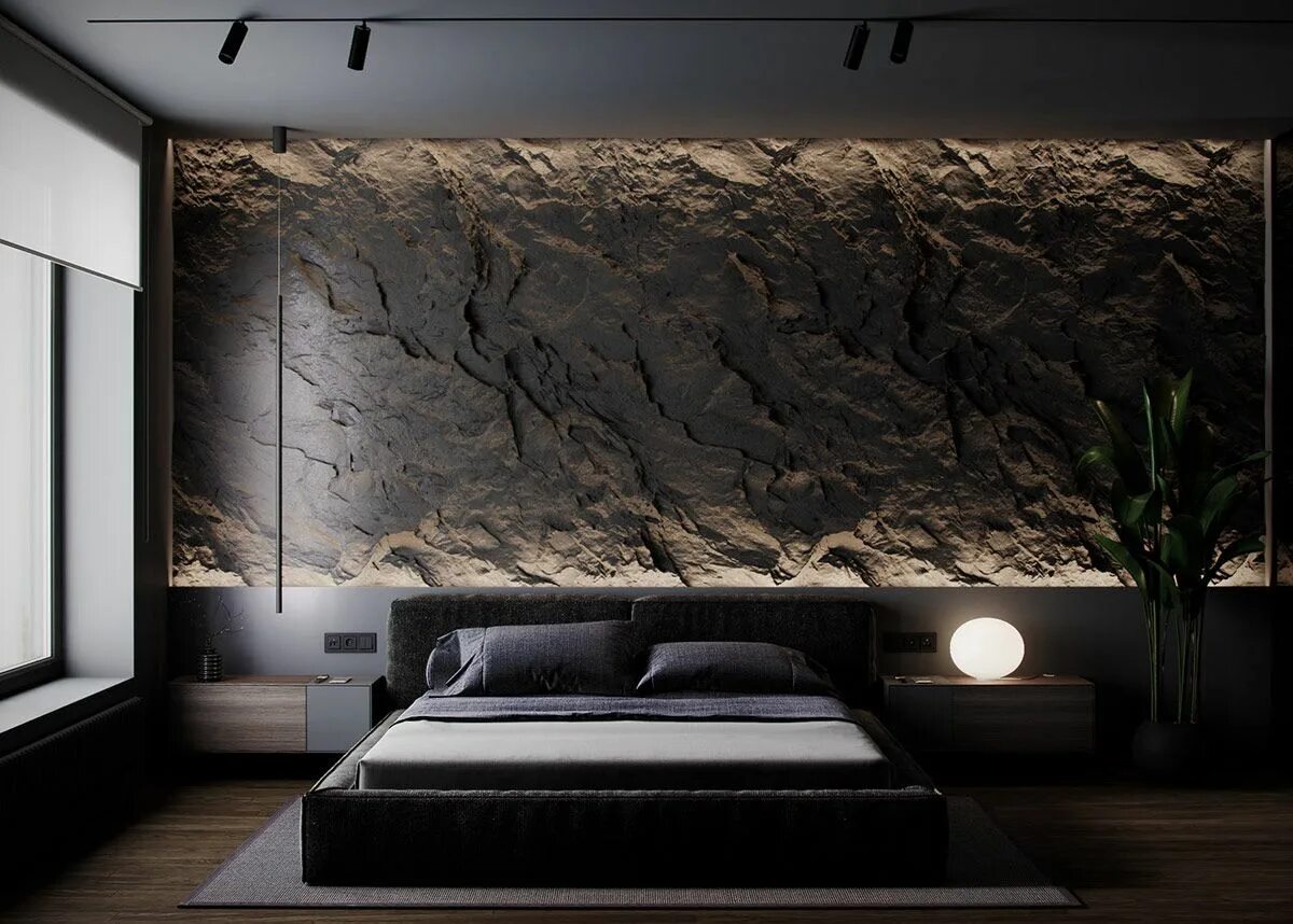 Профиль на стене в интерьере Bedroom Accent Wall Stone feature wall, Interior wall design, Accent wall bedroo