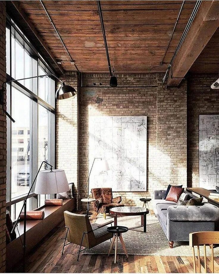 Профиль в стиле лофт Rustic living room with an exposed brick wall. #mortonstones #brick #wall #rusti