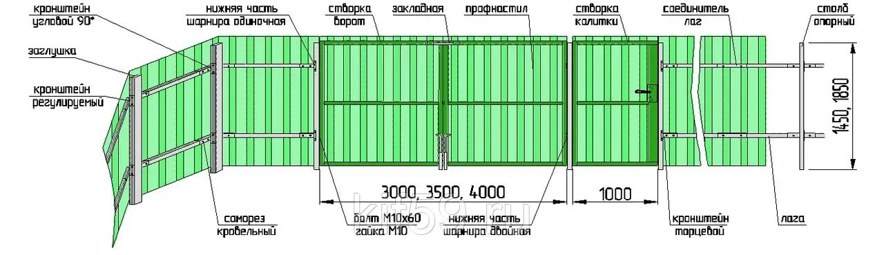 Профлист ворота чертеж Каркас калитки неокрашенный высота 1,45 м купить Металлпром