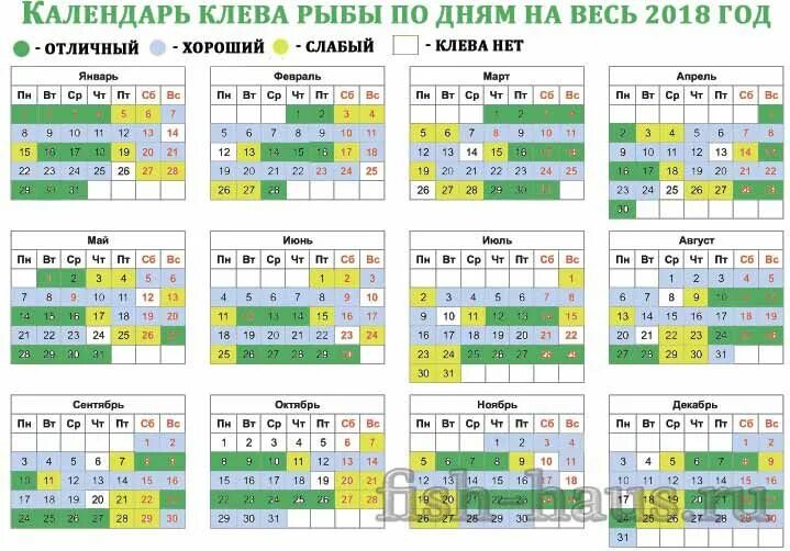 Прогноз клева по лунному календарю Календарь рыболова на 2018 год по месяцам и дням - таблица клева рыбы Календарь,