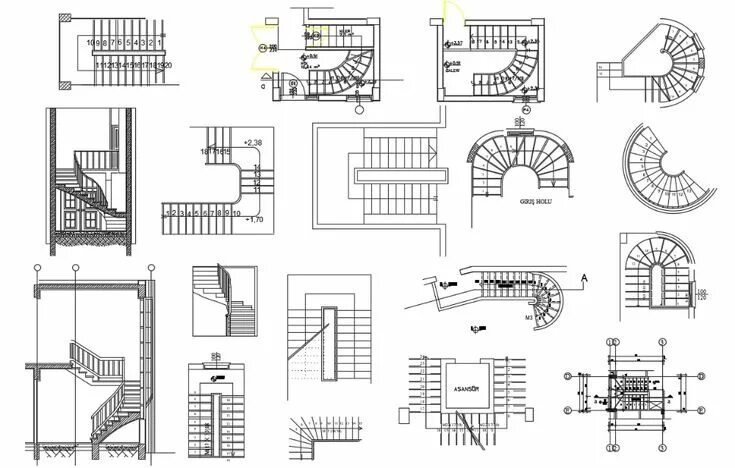 Программа чертежей лестниц Different Types Staircase Plan and Elevation 2d AutoCAD File Download Stairs flo