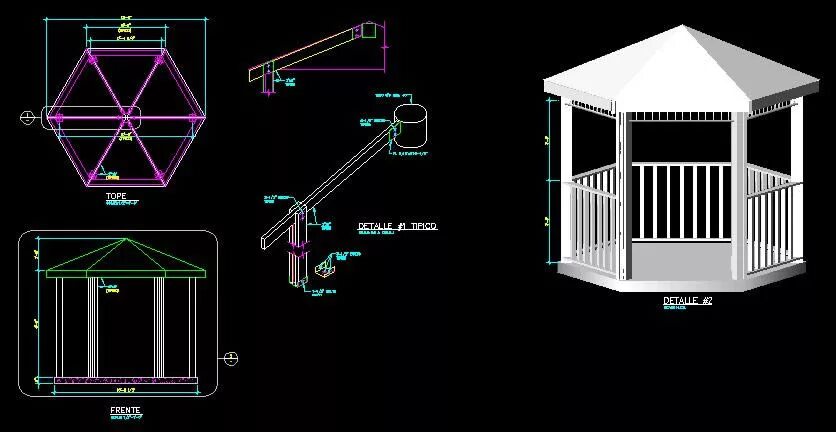 Программа для чертежей беседки Planos de Gazebo en 3d, en Pérgolas fuentes y elementos decorativos - Parques pa