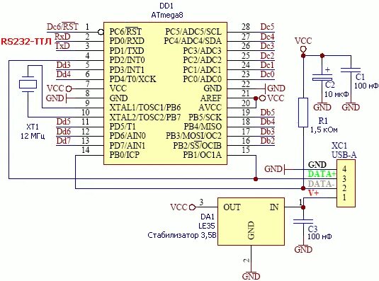 Программа для подключения usb устройств Подключение шины USB с микроконтроллером ATmega8/48/88/168 в качестве преобразов