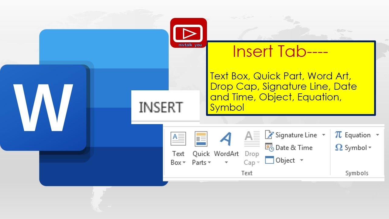 Программа для работы фото с текстом MS-WORD INSERT TAB - Text Box, dropcap, symbol, quick part, Equation - YouTube