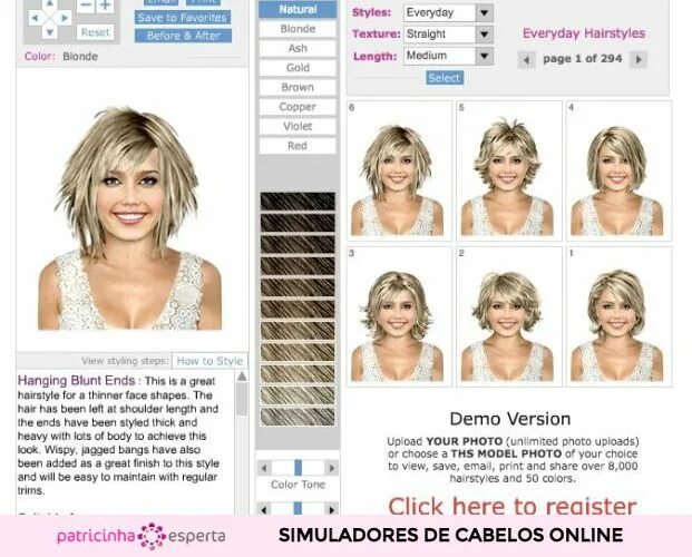 Программа подбора прически по фото Simulador de Cabelo: Corte e Cor Virtual hairstyles, Virtual haircut, Virtual ha