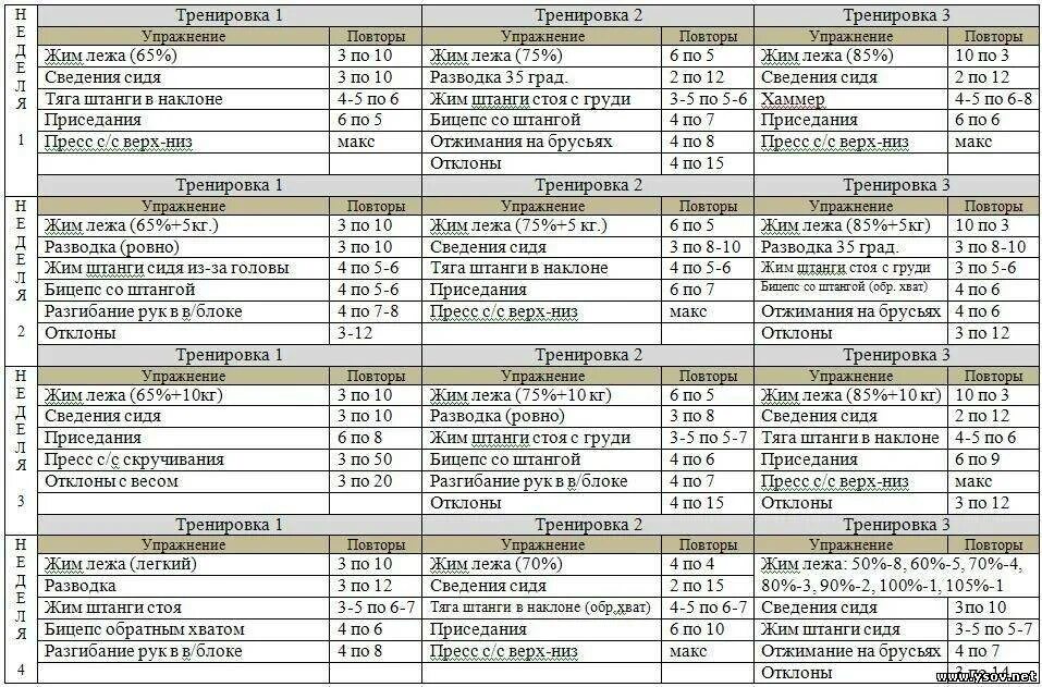 Программа тренировок в тренажерном зале фото Пример плана тренировок