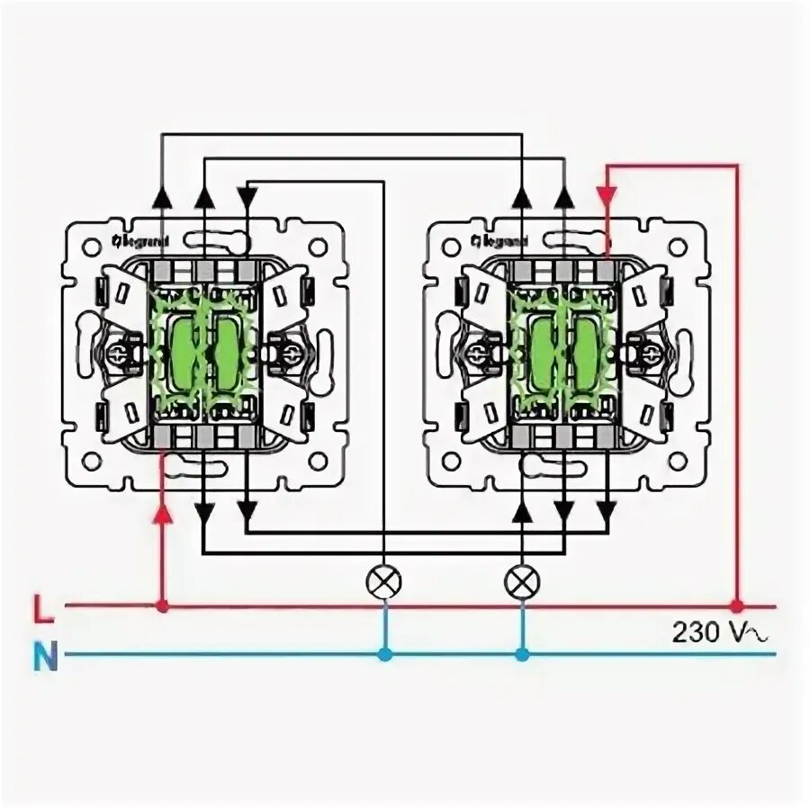 Проходной двухклавишный legrand схема подключения Серия Легранд