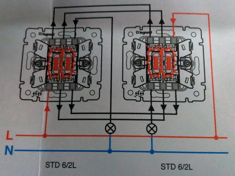 Проходной двухклавишный выключатель легран схема подключения Как подключить проходной двухклавишный выключатель и два одноклавишных проходных