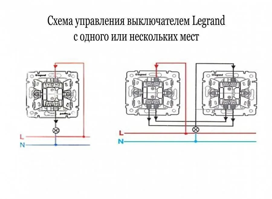 Проходной двухклавишный выключатель легран схема подключения Проходной выключатель Legrand: одноклавишный, двухклавишный, схема подключения