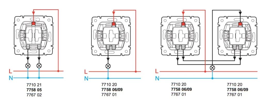 Проходной одноклавишный выключатель легран подключение Проходной двухклавишный выключатель legrand valena схема подключения