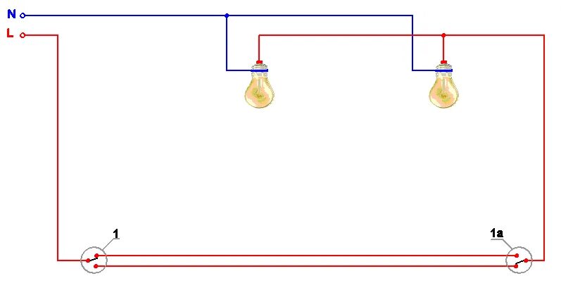 Проходной выключатель на 2 лампочки схема подключения Подключение проходного выключателя Схемы Принцип действия Домашний Ремонт Дзен
