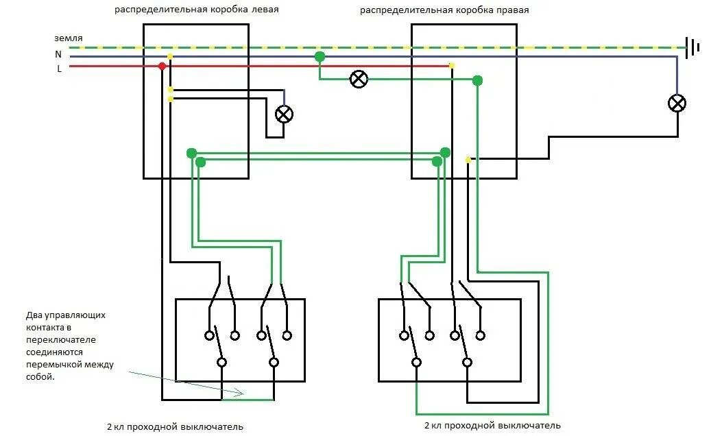 Проходной выключатель на две клавиши схема подключения Проходной переключатель 2 клавишный фото - DelaDom.ru