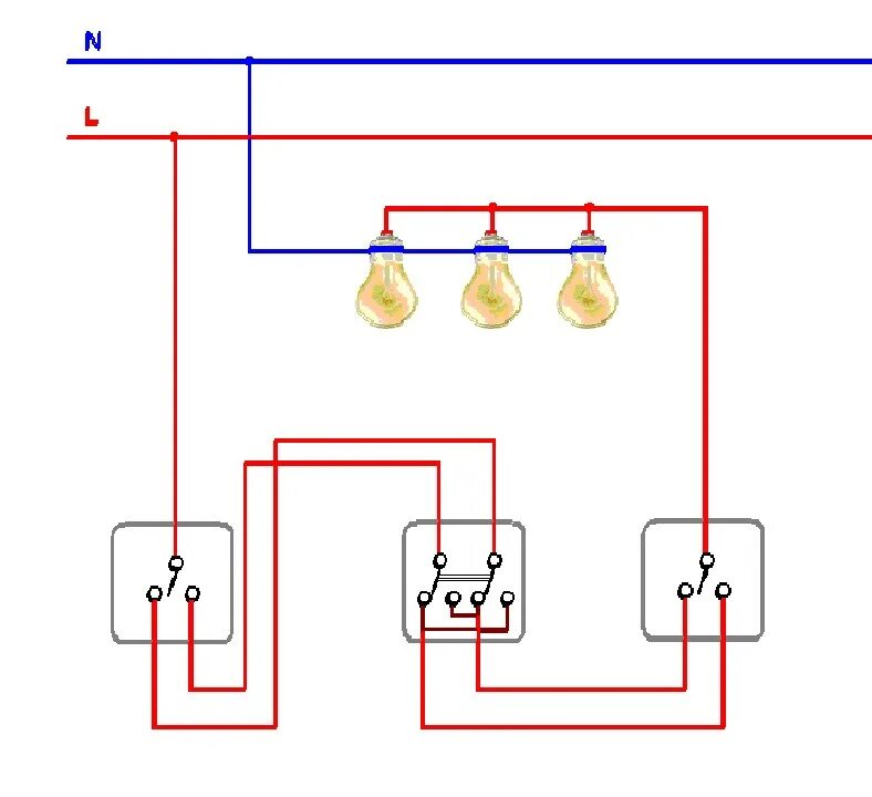 Проходной выключатель подключения на 3 лампочки Ответы Mail.ru: Электрики есть ?! Как реализовать 3! Проходных выключателя на Од