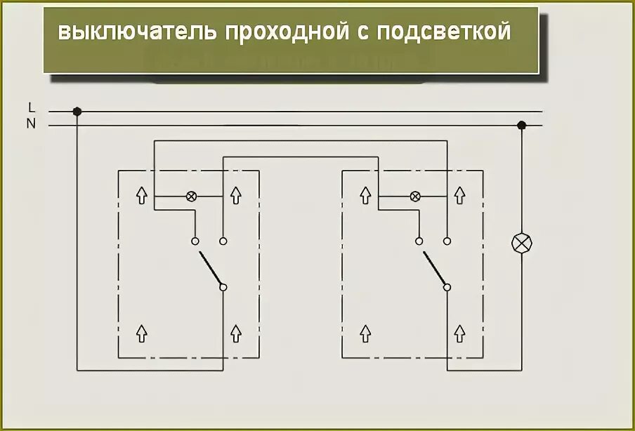 Проходной выключатель с подсветкой подключение подсветки Схемы подключений выключателей