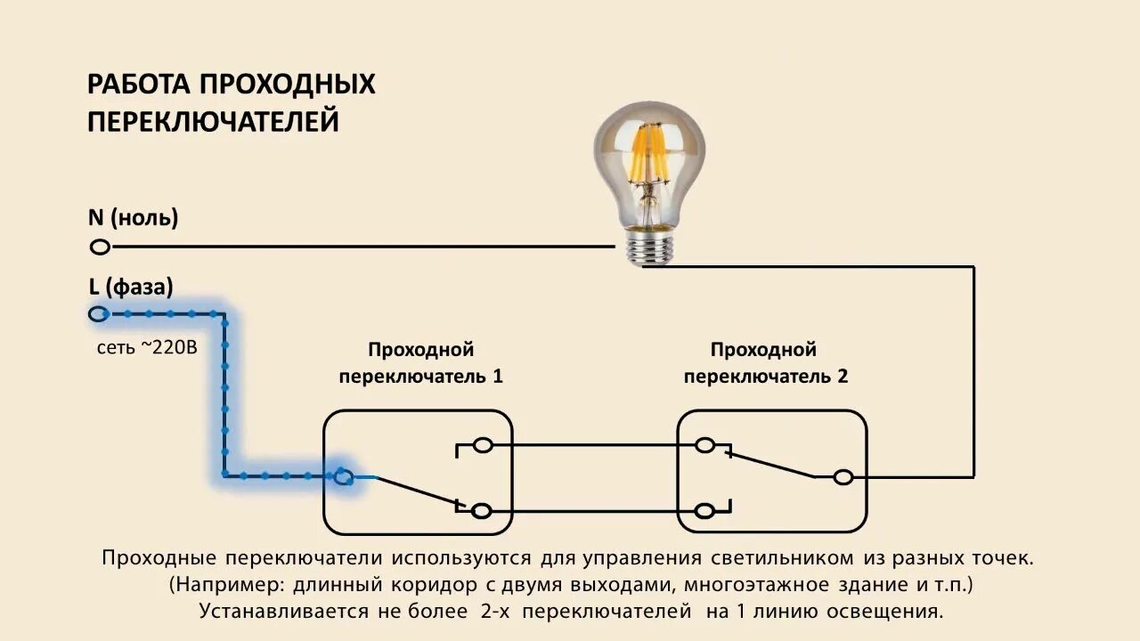 Проходной выключатель схема подключения на 1 лампу Выключатели принцип работы - YouTube