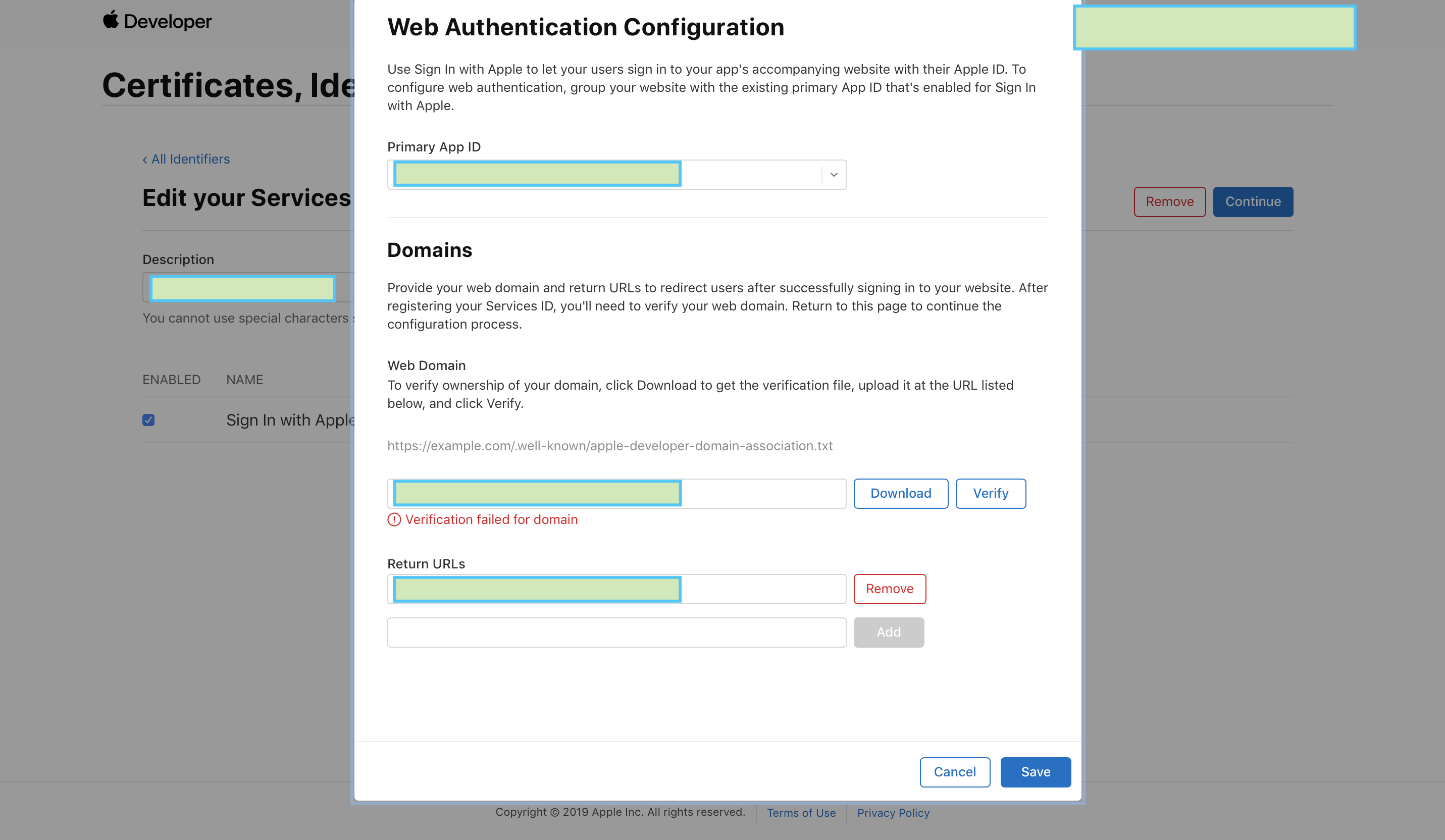 Произошла ошибка подключения к эпл айди ios - Apple Signin Domain verification failed - Stack Overflow