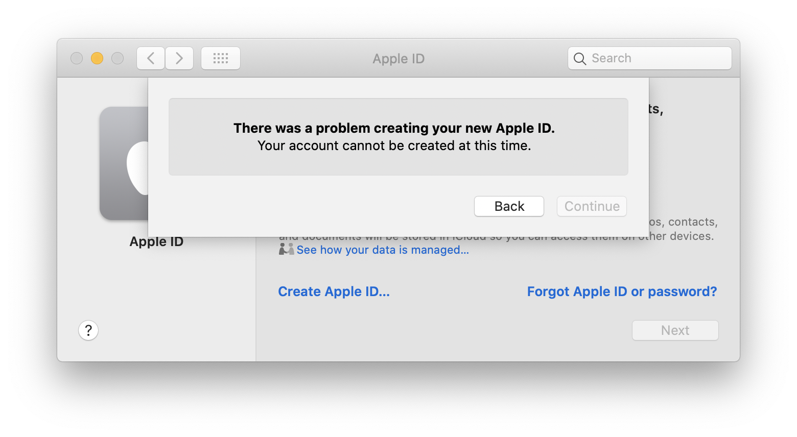 Произошла ошибка подключения к серверу эпл айди icloud - Problem creating new Apple ID. Account cannot be created at this time -