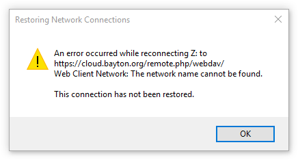 Произошла ошибка при восстановлении подключения Connecting to Nextcloud via webDAV: "Windows cannot access.." Jason Bayton