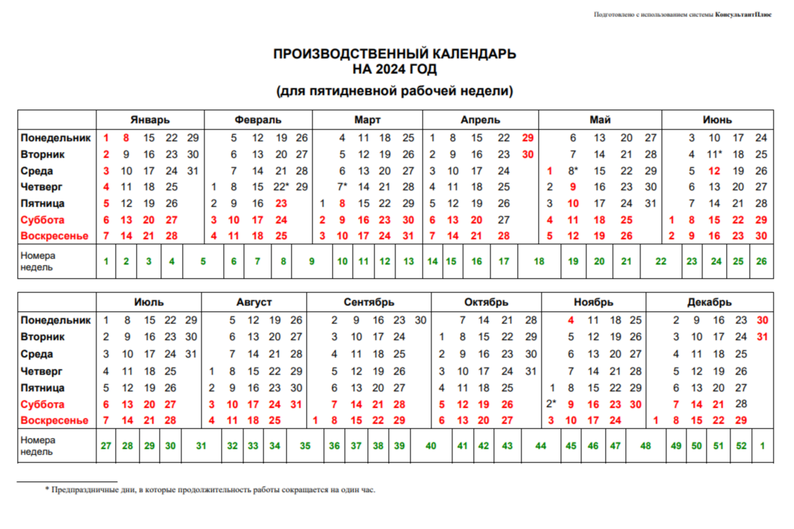 Производ календарь на 2024 год Производственный день 2024