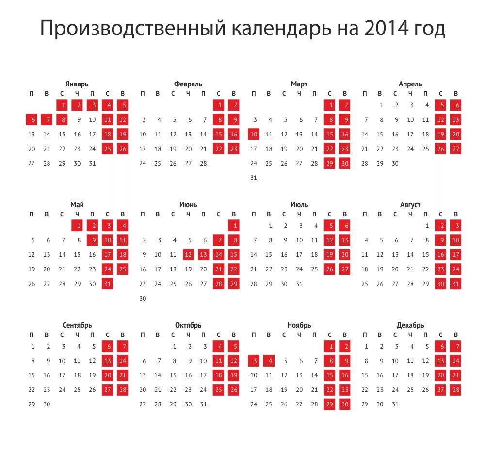 Производственный календарь 2014 с выходными Производственный календарь 2014 / Rabota7.ru