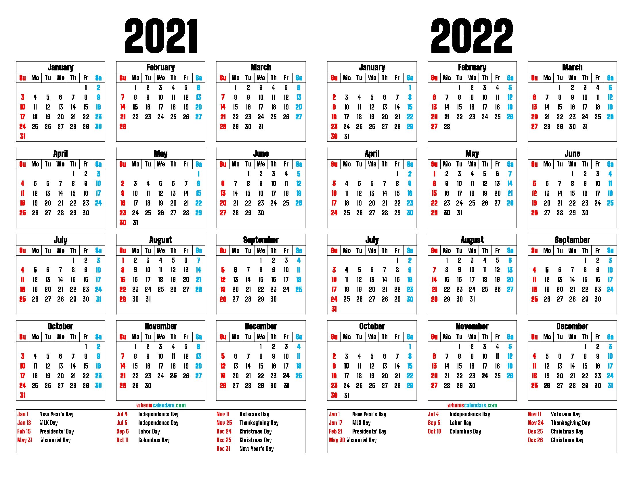 Производственный календарь 2022 с праздниками 2021 and 2022 Printable Two Year Calendar (12 Templates) Monthly calendar templa