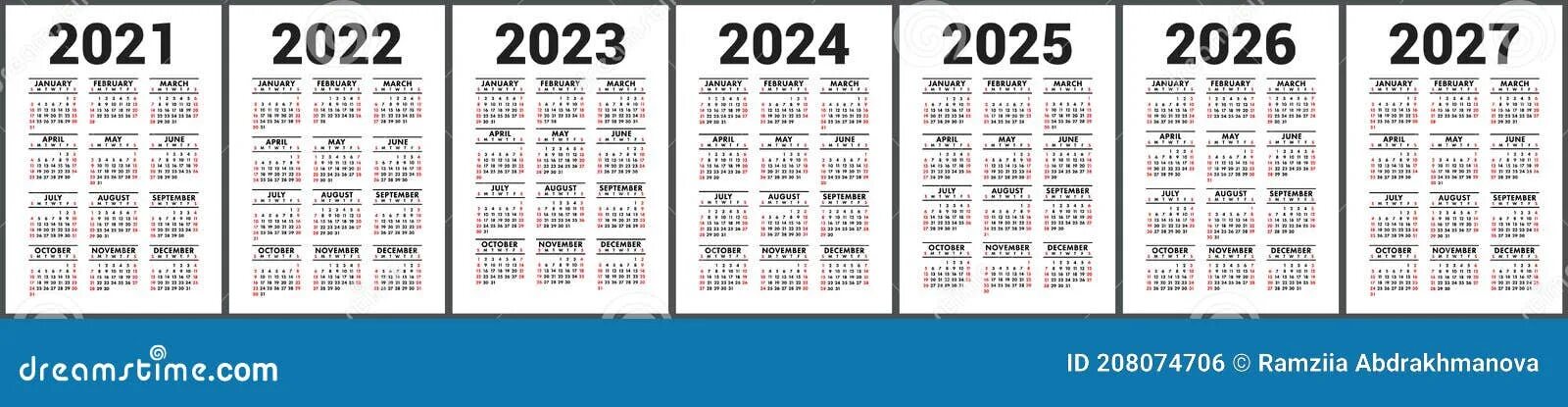 Производственный календарь 2024 2025 2026 Calendar 2021, 2022, 2023 and 2024, 2025, 2026 and 2027. English Vector Set. Ver