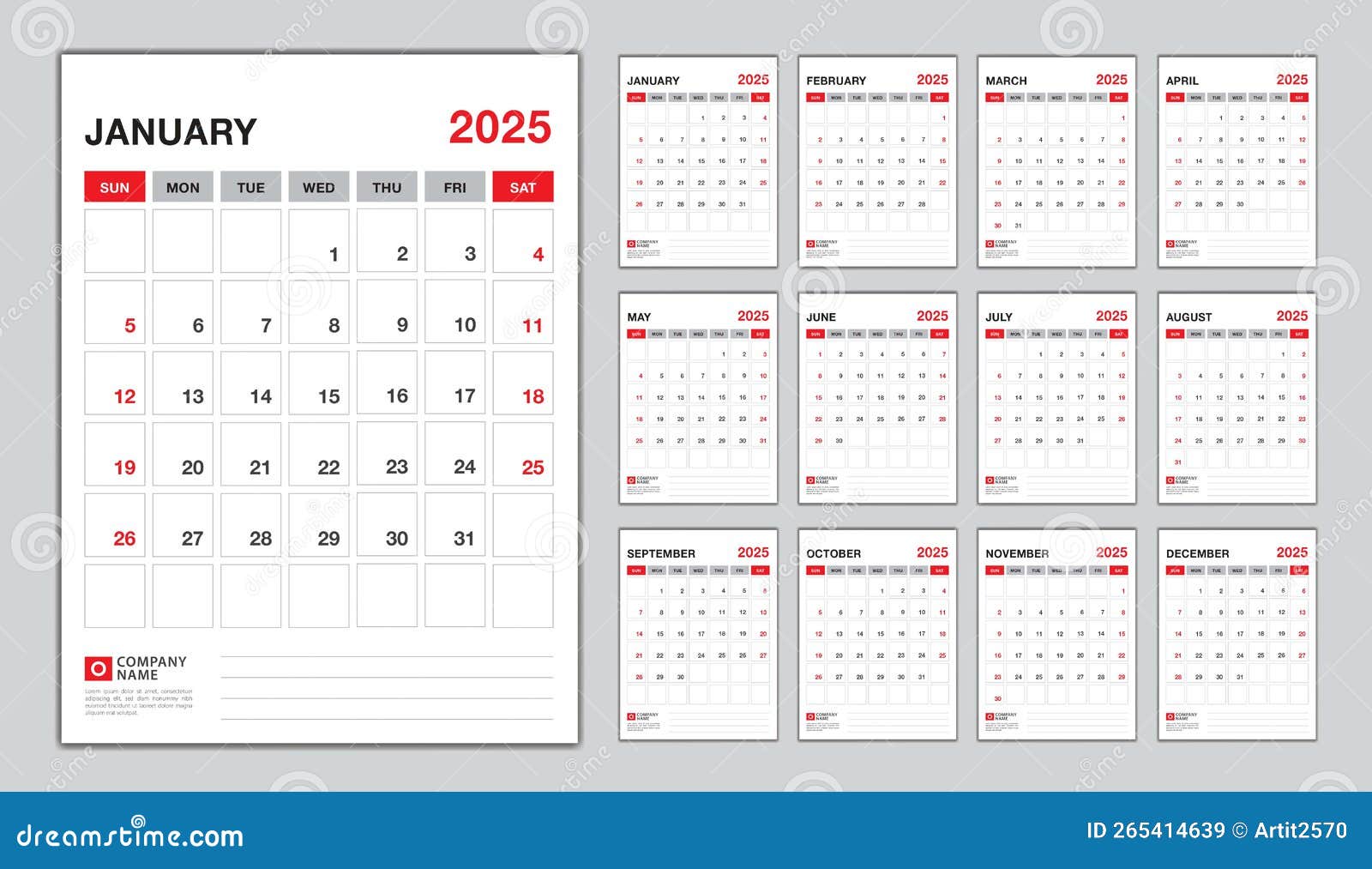 Set of Monthly Calendar Templates for 2023, 2024, 2025, 2026 Years Stock Vector 