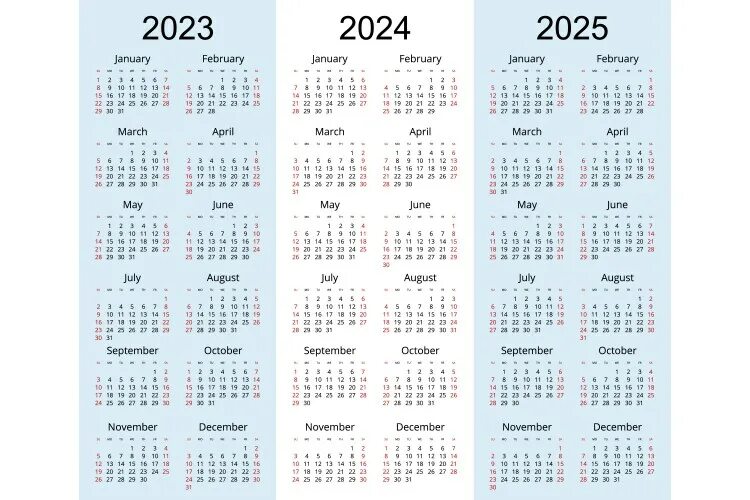 Производственный календарь 2025 2026 год Calendar planner 2024 2025 2026 corporate Vector Image