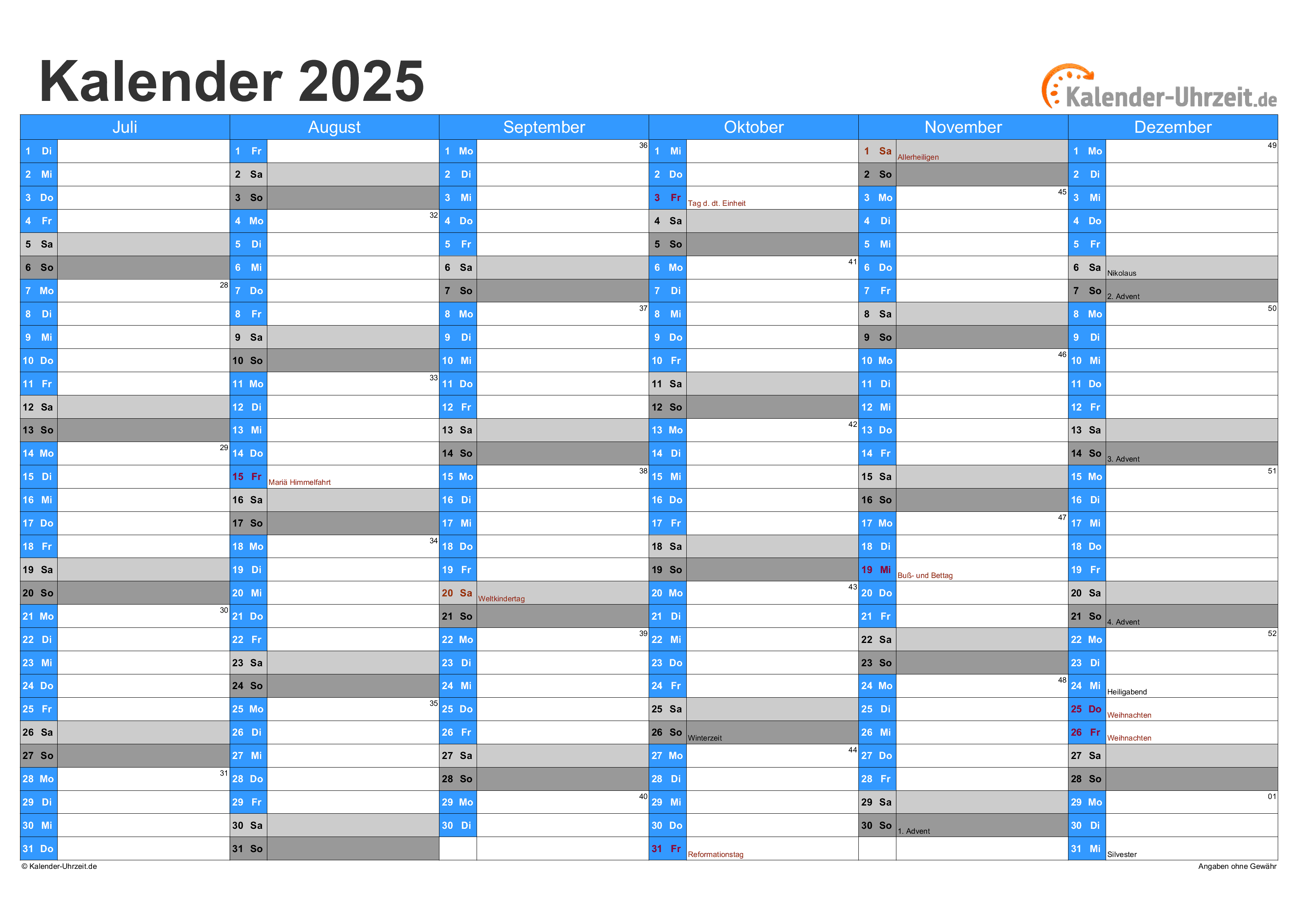 Производственный календарь 2025 эксель EXCEL-KALENDER 2025 - KOSTENLOS