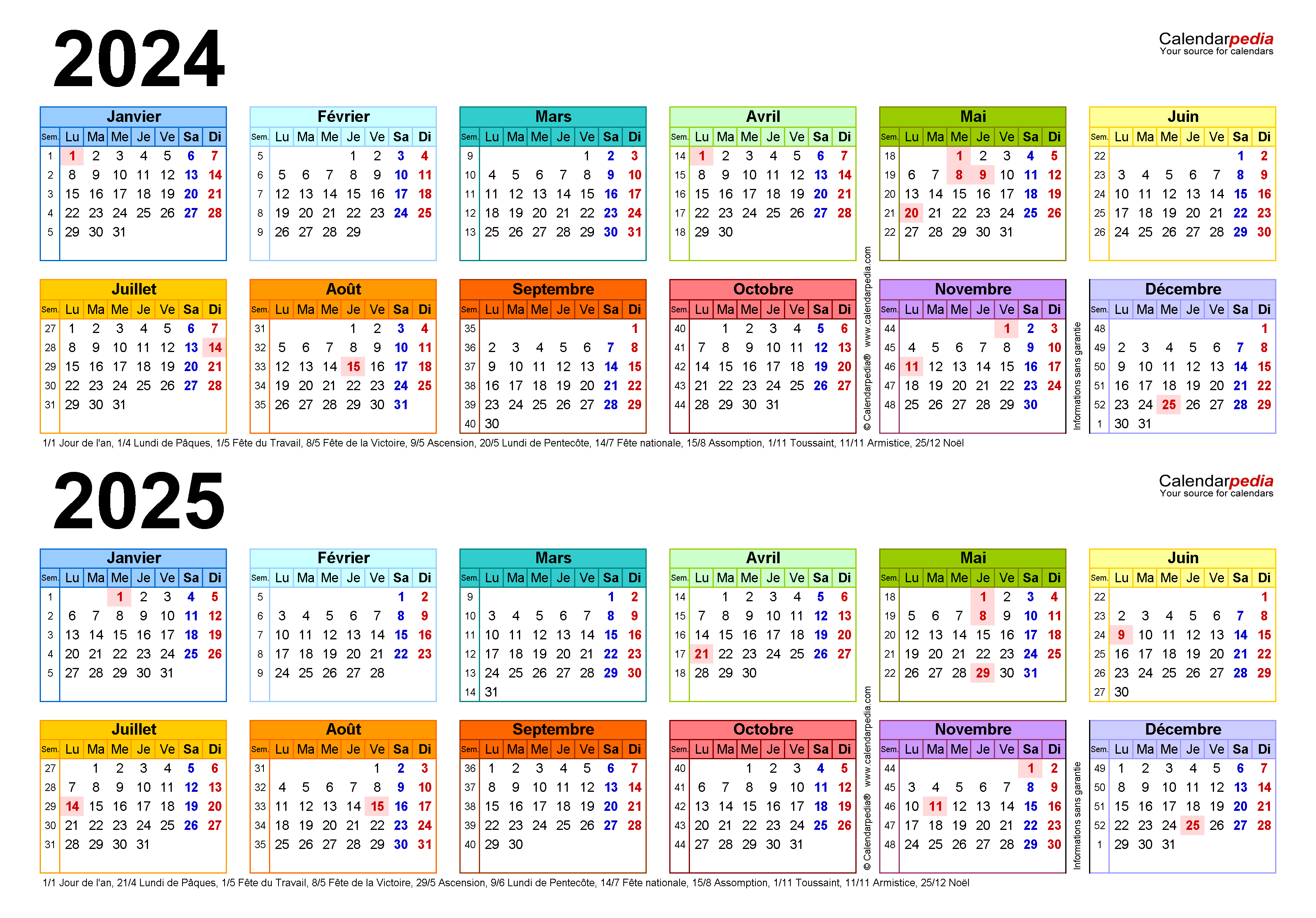 Производственный календарь 2025 эксель Calendrier 2024 et 2025 Excel, Word et PDF - Calendarpedia