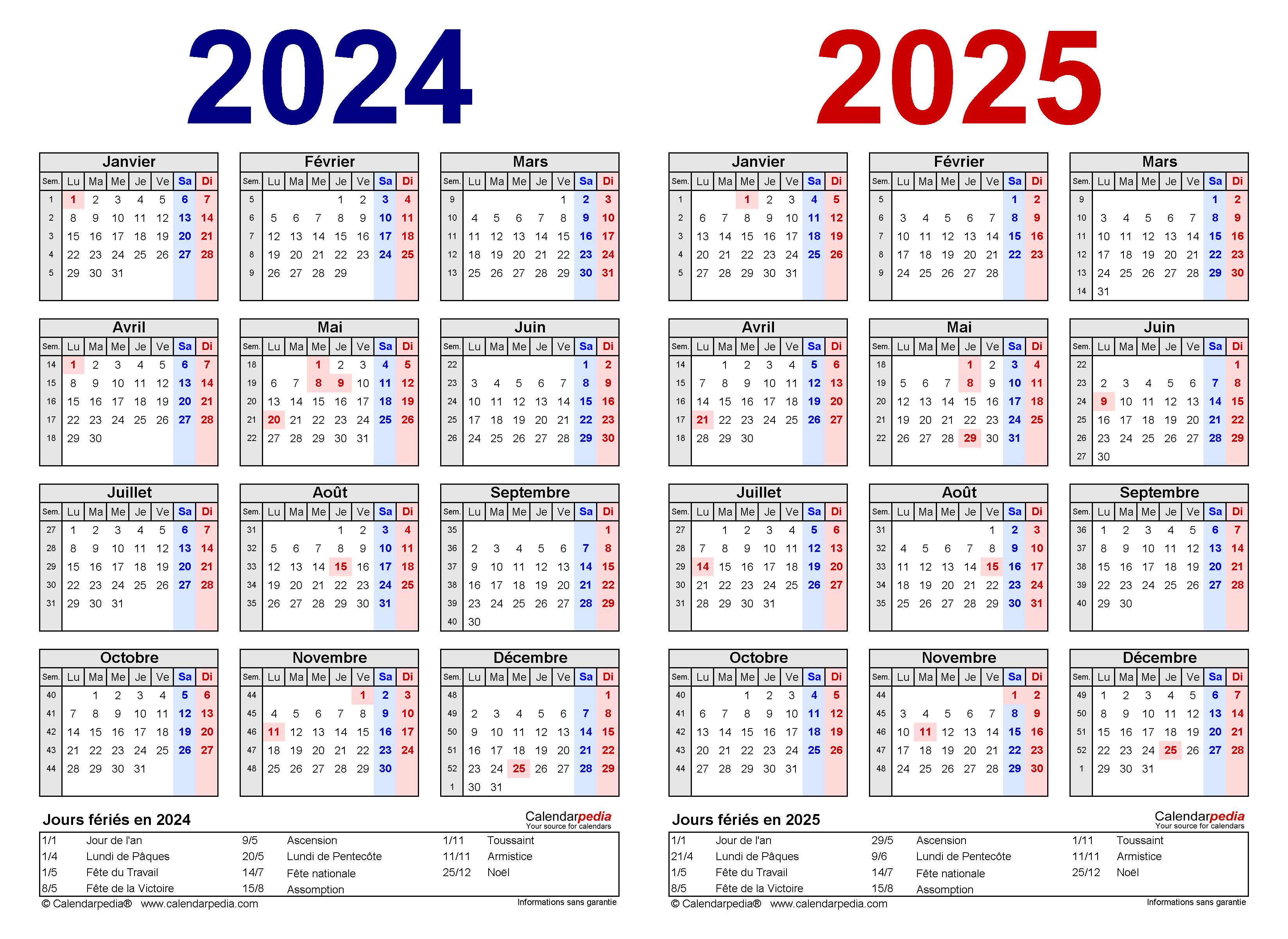 Производственный календарь 2025 в эксель альбомный Calendrier 2024 et 2025 Excel, Word et PDF - Calendarpedia