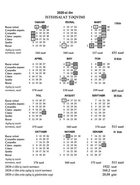 Производственный календарь азербайджан 2025 2020-ci ilin iş vaxtı norması və istehsalat təqvimi təsdiq edilib - XALQQAZETI.C