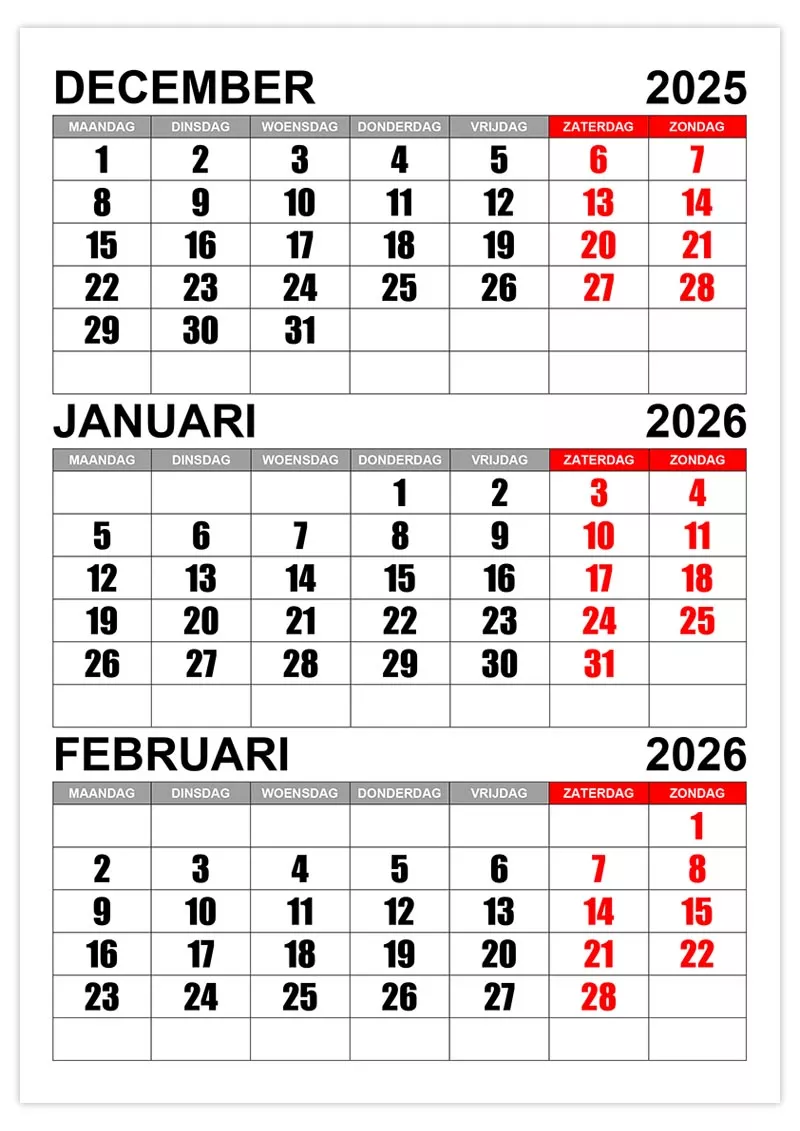 Производственный календарь декабрь 2024 январь 2025 Kalender december 2025 januari februari 2026 - kalende.ru