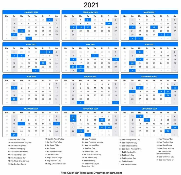 Производственный календарь на 2022 год с праздниками Printable Year 2021 Calendar with Holidays Calendar template, Calendar printable