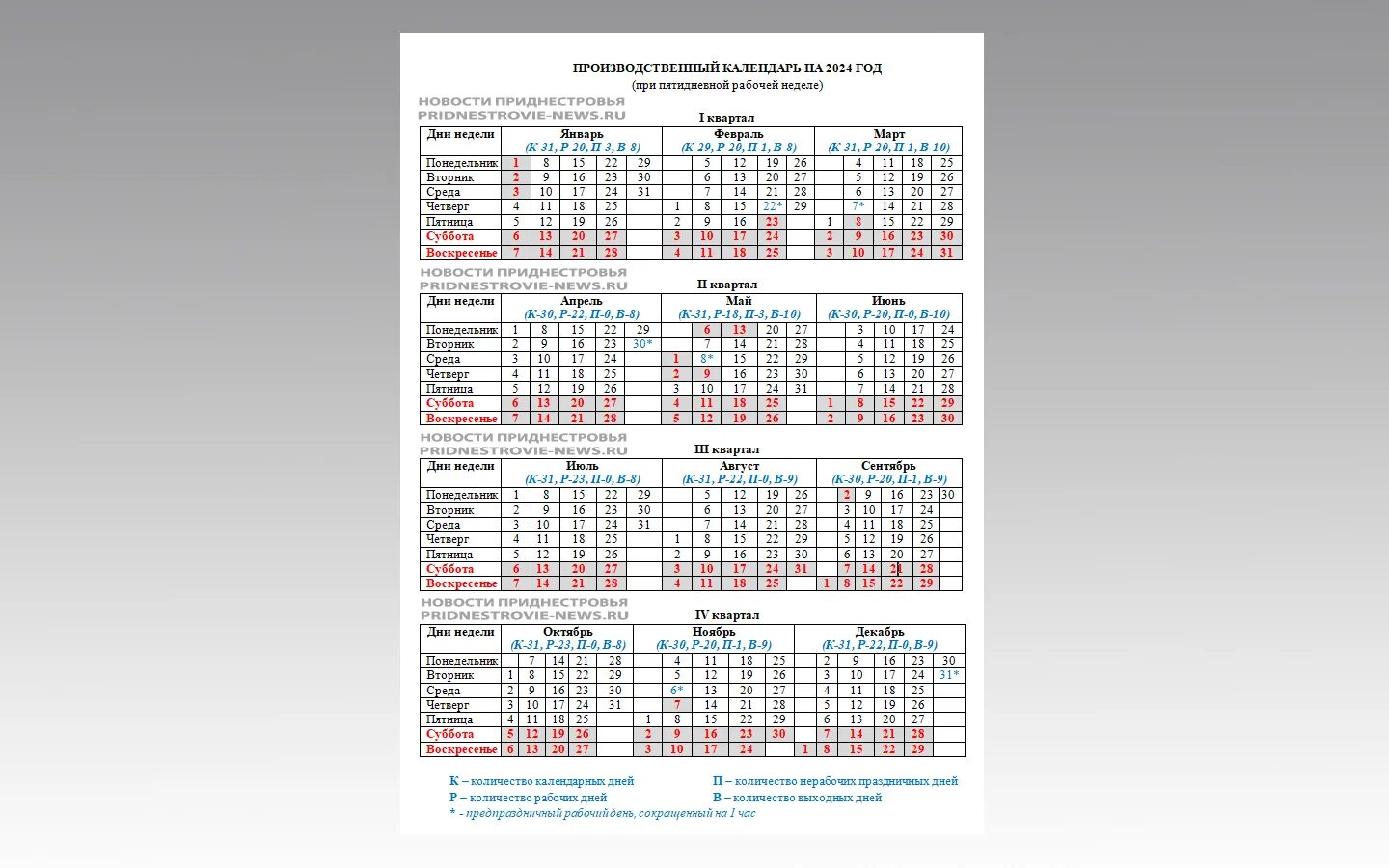 Производственный календарь рт на 2024 год Календарь праздников 2024 для шестидневной рабочей недели