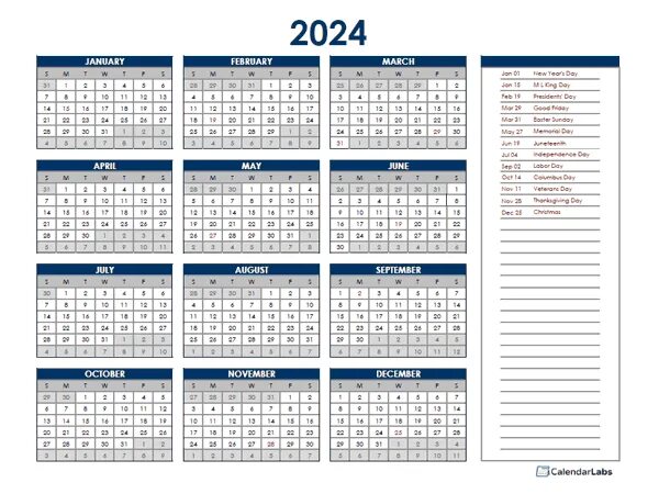 Производственный календарь шаблон 2025 эксель 2024 Excel Yearly Calendar - Free Printable Templates