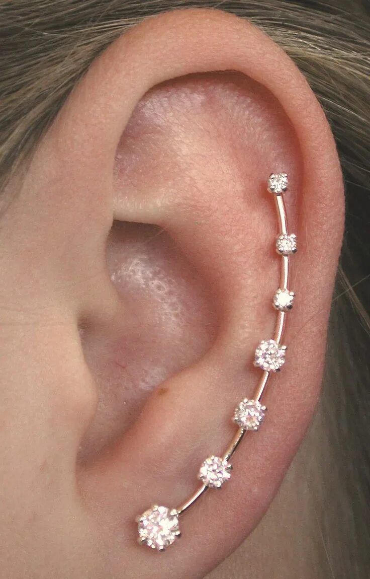 Прокол двух ушей фото Long CZ Ear Pin - Gold Filled and Sterling Silver. Unique ear piercings, Cute ca