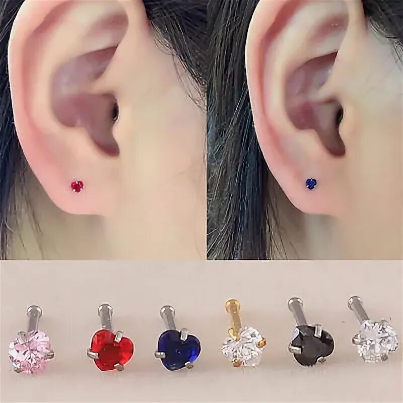 Прокол ушей фото сережек En Forma De Corazón Circonio De Aretes De Acero Quirúrgico oreja tragus piercing