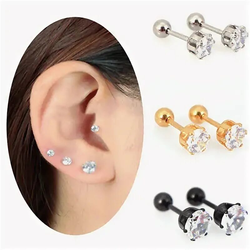 Прокол ушей фото сережек 1 Pair Titanium Steel Prong Cartilage Piercing Ear Studs Earrings Jewelry PiY NA