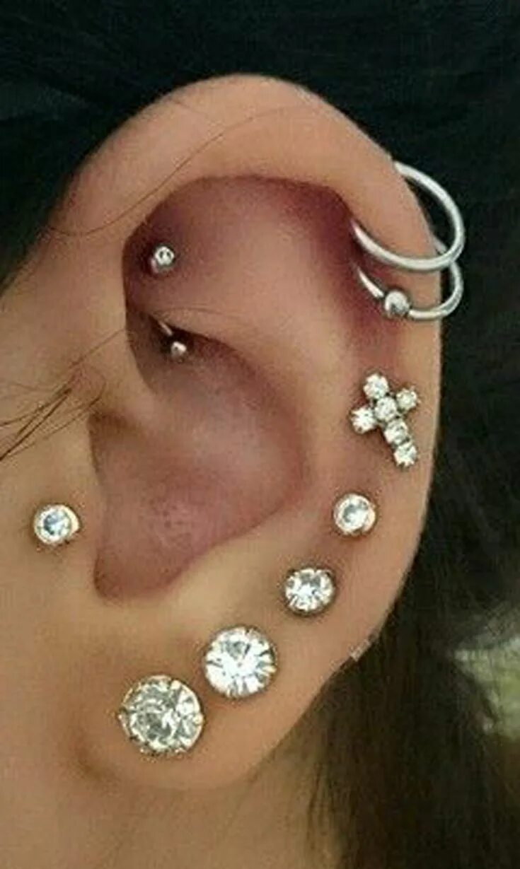 Прокол ушей идеи фото cute multiple ear piercing ideas cartilage helix rook curved barbell Ear jewelry