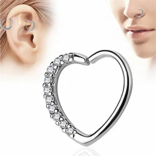 Проколола сердце шпилькой фото в ленту Pair Nose Ring Hoop Ear Cartilage Helix Tragus Rook Snug Daith Piercing 18G Gems