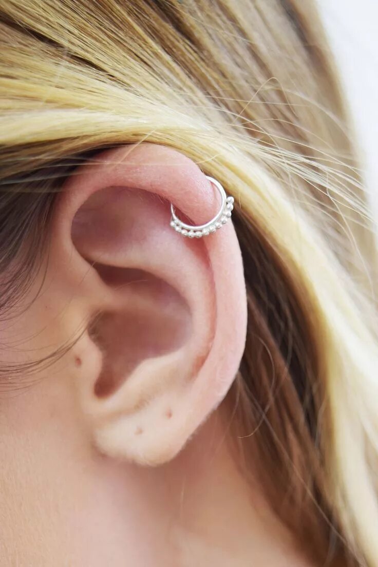 Проколоть хрящ в ухе фото Sterling Silver Beaded Nose Ring /Cartilage Hoop Cartilage earrings hoop, Cartil