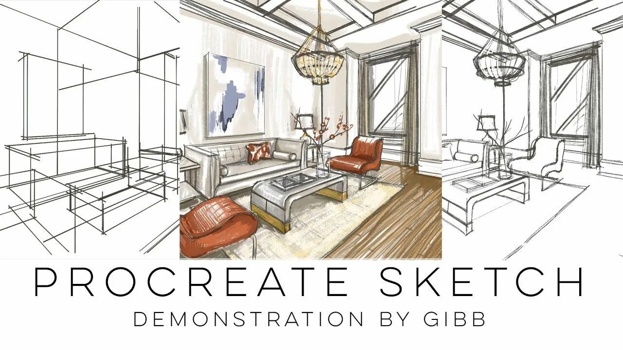 Прокриэйт для дизайнера интерьера How to use Procreate to quickly sketch an interior design living room . Interior