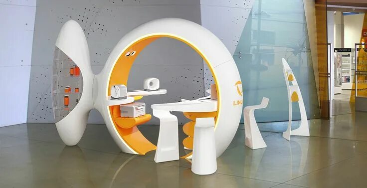 Промышленный дизайн 2024 LinLine Promostand corian Exhibition futuristic white design Design, Modern desi